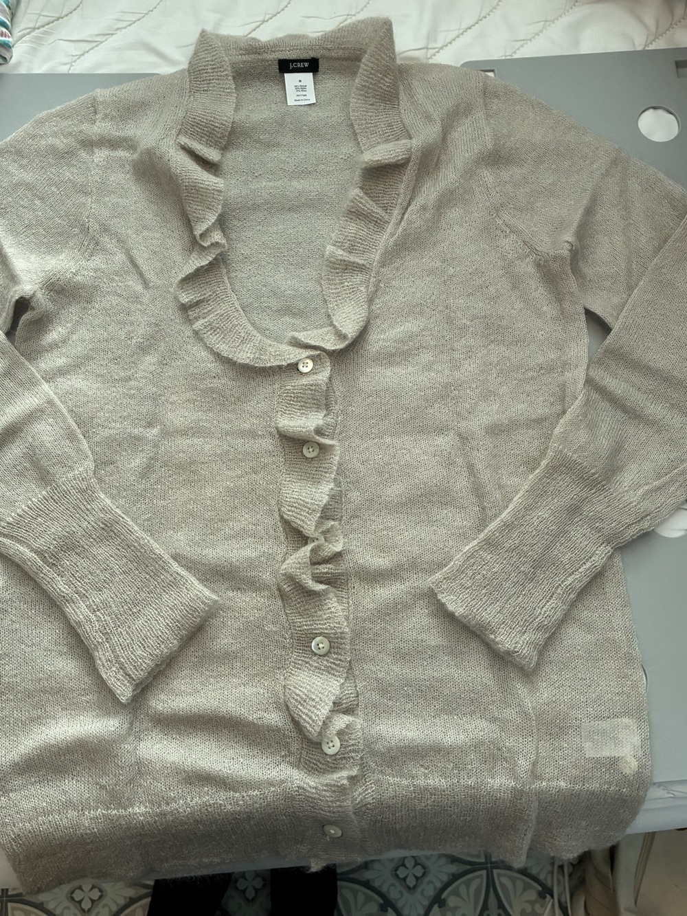 J. Crew Mohair Wool Ruffle Button-Up Cardigan Sweater